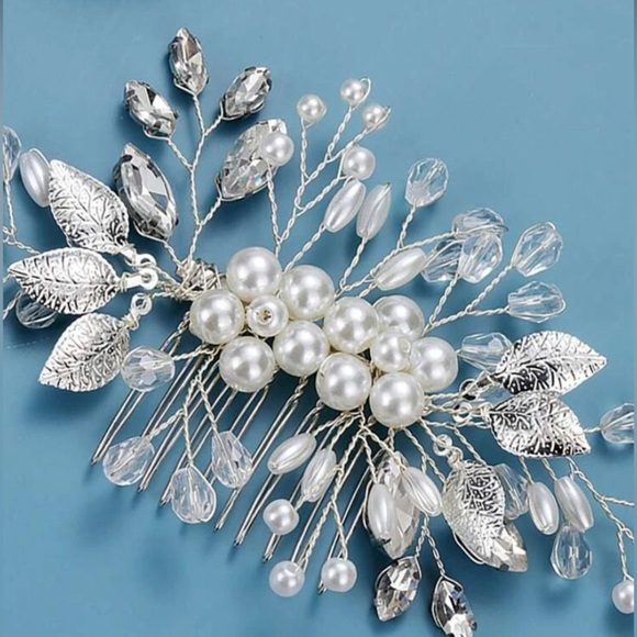 WOMEN LEAF AND FAUX PEARL WEDDING FASHIONABLE BRIDAL HAIR COMB NWOT - Picture 4 of 7